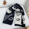 Japanese Double sided Color blocked Guitar Bear Knitted Scarf for Women in Winter Soft and Waxy Warm and Versatile Sweet Scarf for Students