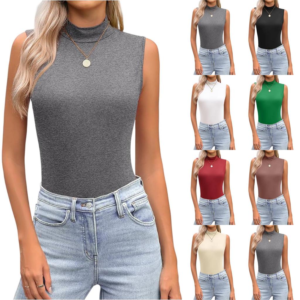 Women's Sleeveless Turtleneck Slim Fit Stretch Basic Casual Tank Top Soft Fabric Comfortable Fit Suitable for Layering and Everyday Wear