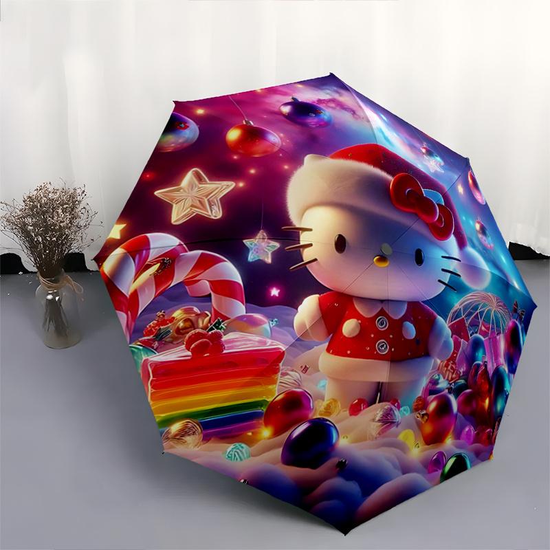1pc Hello Kitty Christmas Edition Automatic Opening/Closing Umbrella - Portable Three-Fold Design with 8-Bone Iron Frame, Outdoor, Gift for Fans, Trav