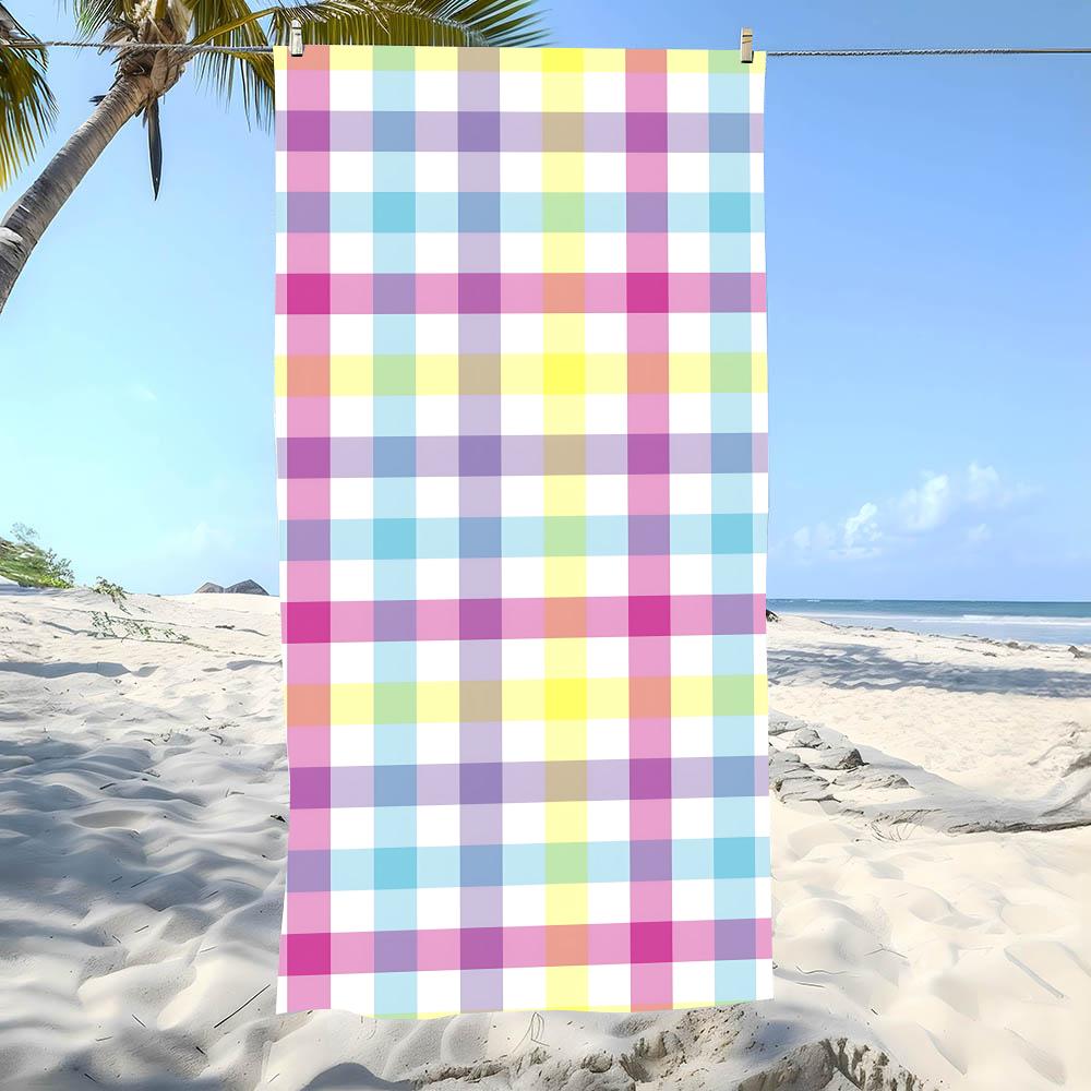 Soft P-Pastel Grids Towel Beach Towel Oversized Super Absorbent Soft Swim Beachtowels For Men, Women