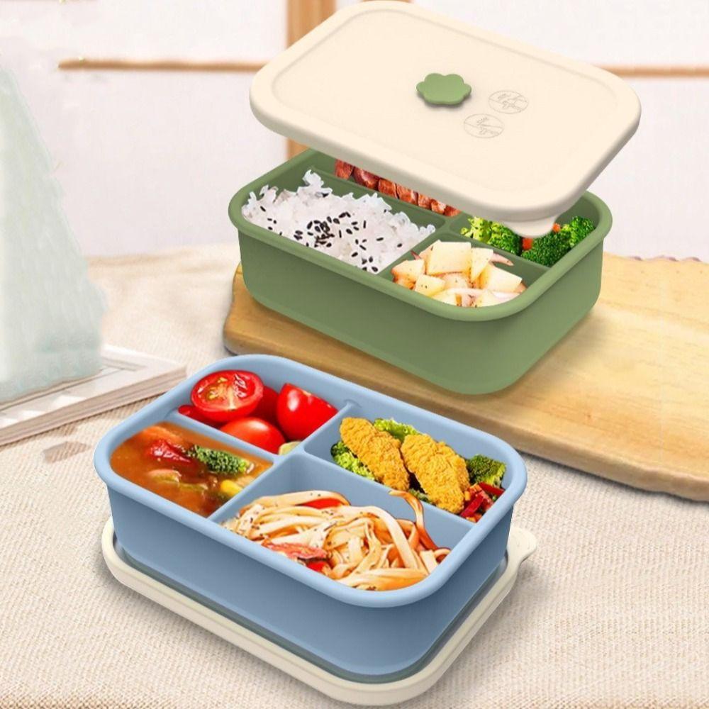 Auslaufsichere Silikon-Lunchbox 4 Fächer Lebensmittelaufbewahrungsbehälter Mittagszeit