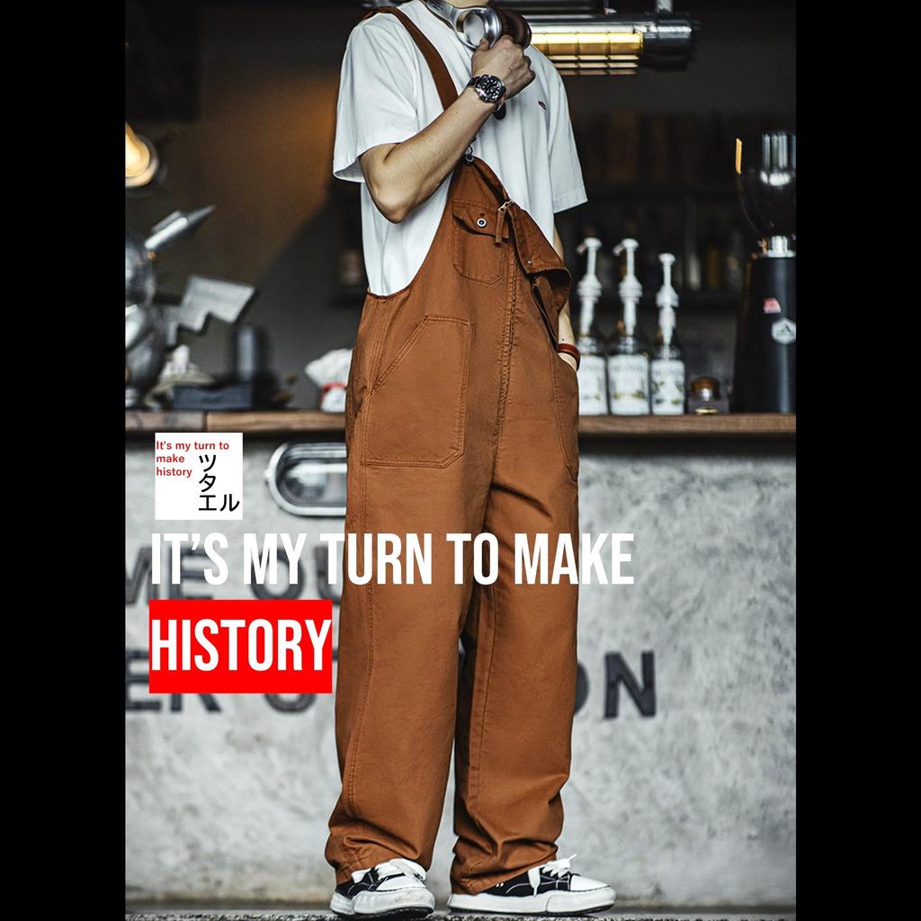 Tsutaeru Vintage Military Deck Cotton Overalls Men's Pants, Navy, 100% (JP, Alphabet, L, Brown)