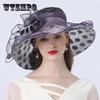 Tempérament À Pois Chapeau À Grand Bord Dames Rue Chapeau De Soleil Décontracté Vintage Perle Fleur Organza Chapeau De Soleil De Plage Pare-Soleil Casquette De Protection Solaire Visière Chapeau Haut-de-Forme