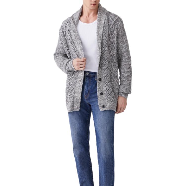 Levis Removable Loose Simple Comfortable Cardigan Sweater Men sweater Gray 001DT-0001