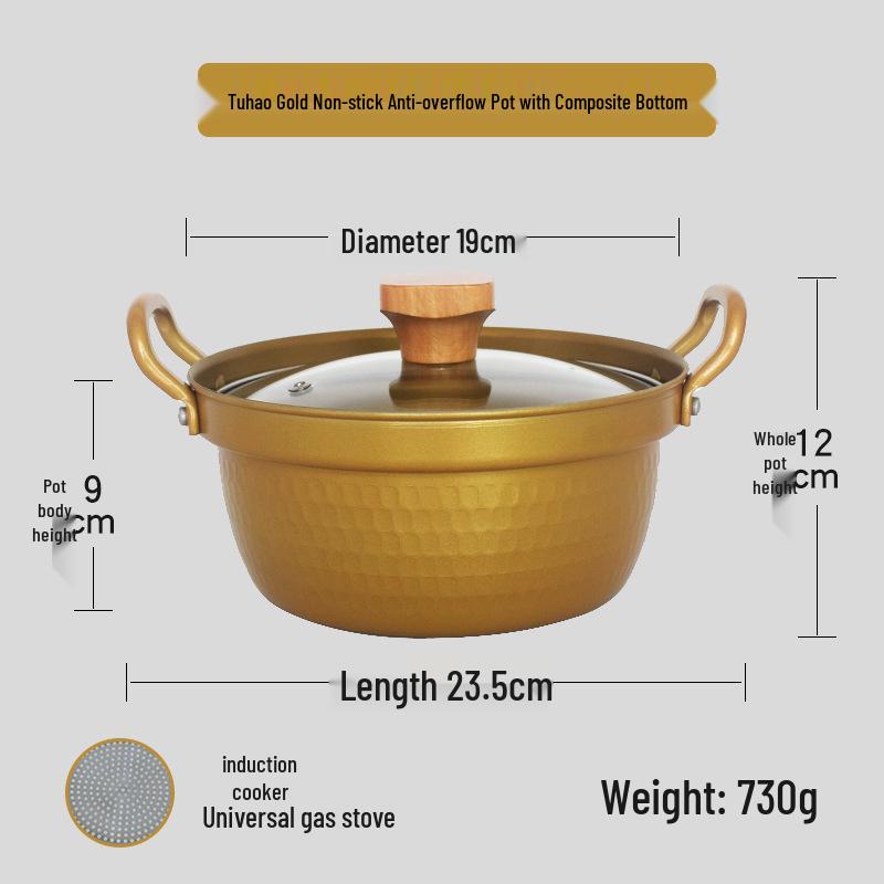 Aluminum Non-Stick Double Handle Soup Pot for One, Ideal for Cooking Noodles, Ramen, Hot Pot On Gas or Induction Stoves.