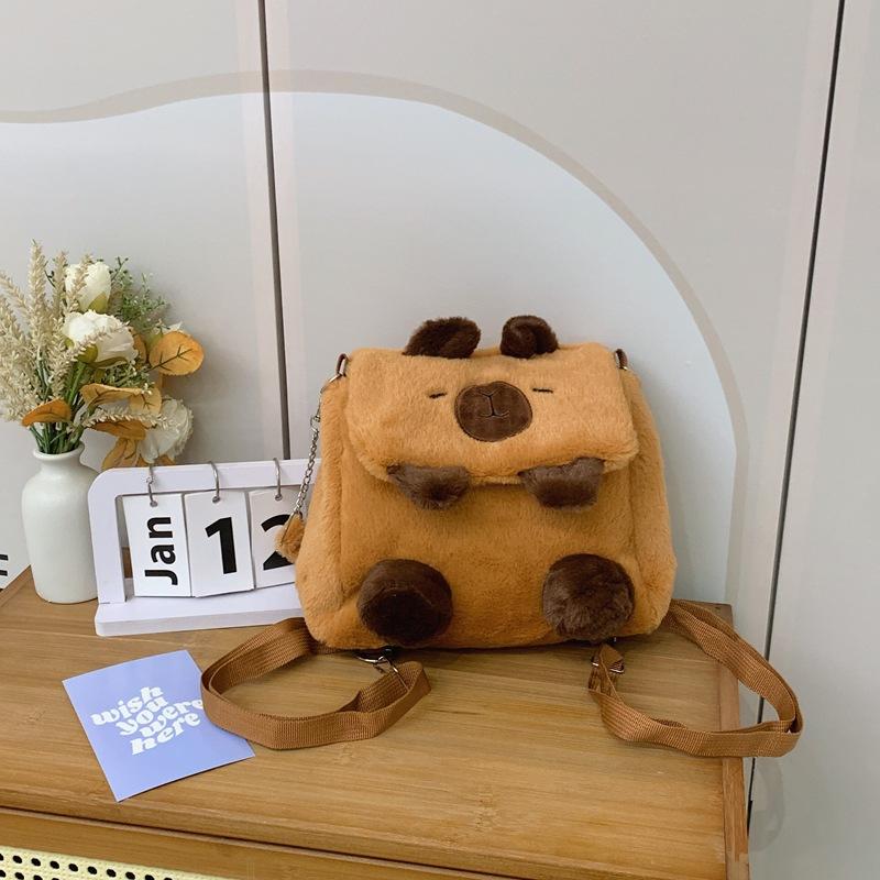 2025 plush backpack cute cartoon double backpack cover chain single shoulder messenger bag women's bag