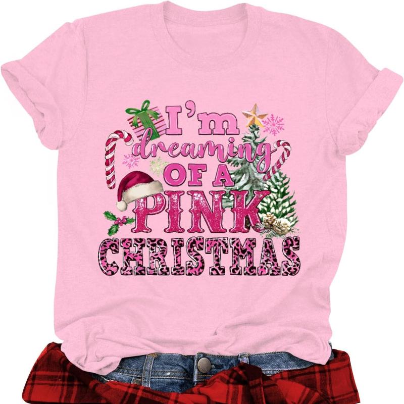 Womens Graphic Printed Short Sleeve Cotton Tshirt for Christmas Crew Neck Short Sleeve All Seasons Casual Fashion Soft Tees