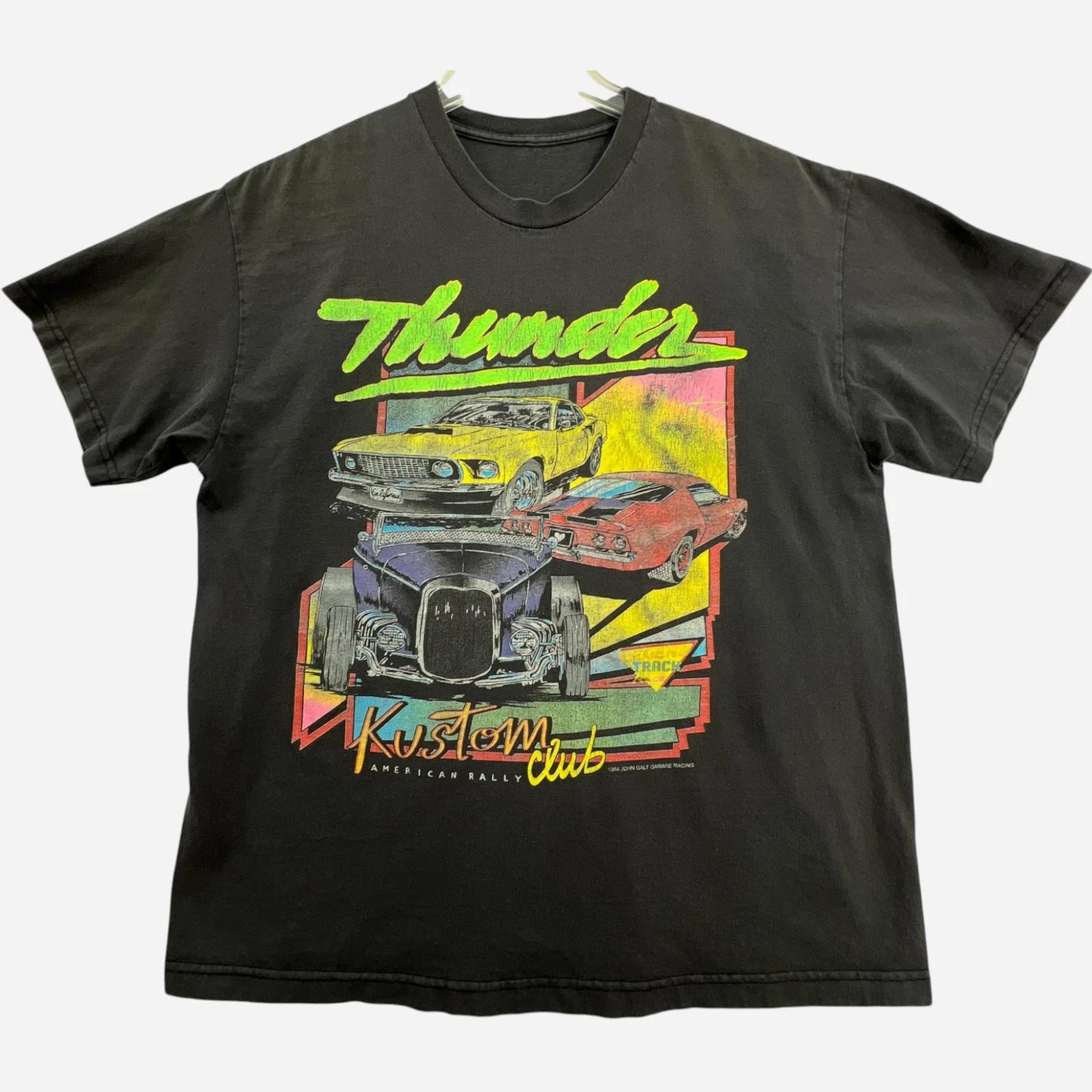 Vintage 1984 Thunder Kustom Club T Shirt Mens Large Black Graphic Cars J Galt 2XL