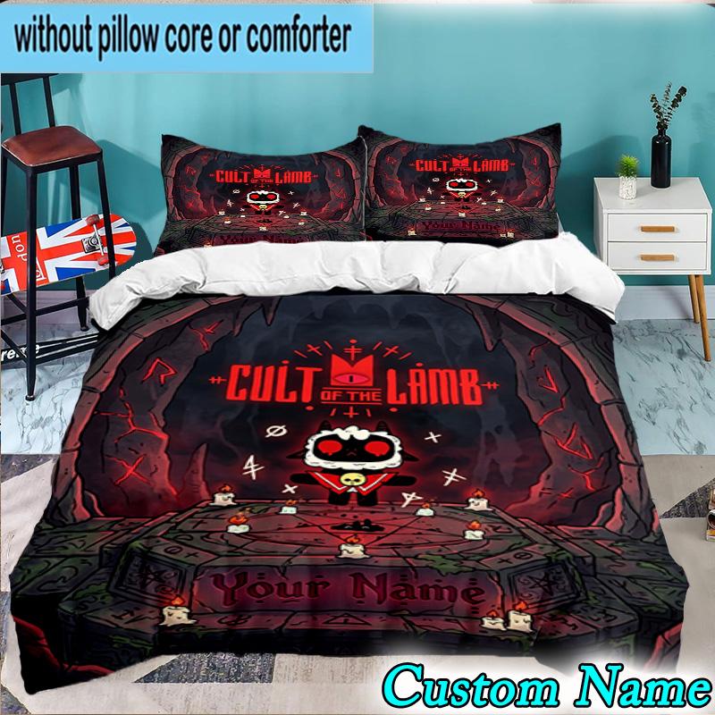 Custom Name 3PCS Cult Lamb Game Fantasy Bedding Set,Including  Duvet Cover And 2pcs Pillowcases Perfect for Bedroom,Dormitory,Fan Christmas gift