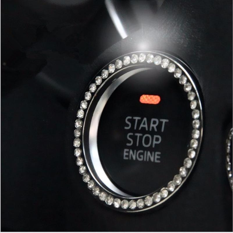 Schlüsselanhänger Diamant Aufkleber Auto Start Schalter Knopf dekorative Metallabdeckung Strass Schlüsselanhänger Auto SUV Bling Aufkleber Zubehör