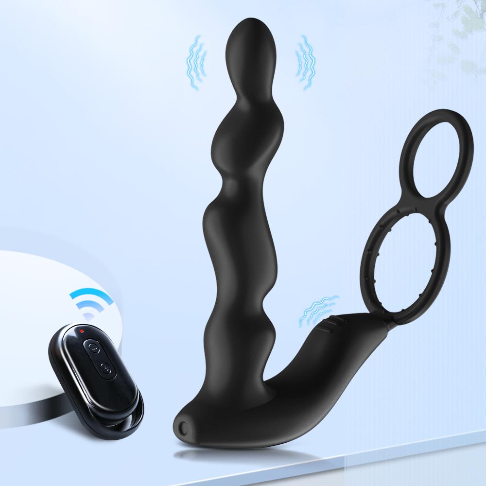 Male Prostate Massage Vibrator Wireless Control Double Ring Anal Plug Vibrator Delay Ejaculation Stimulator Sex Toys for Adult
