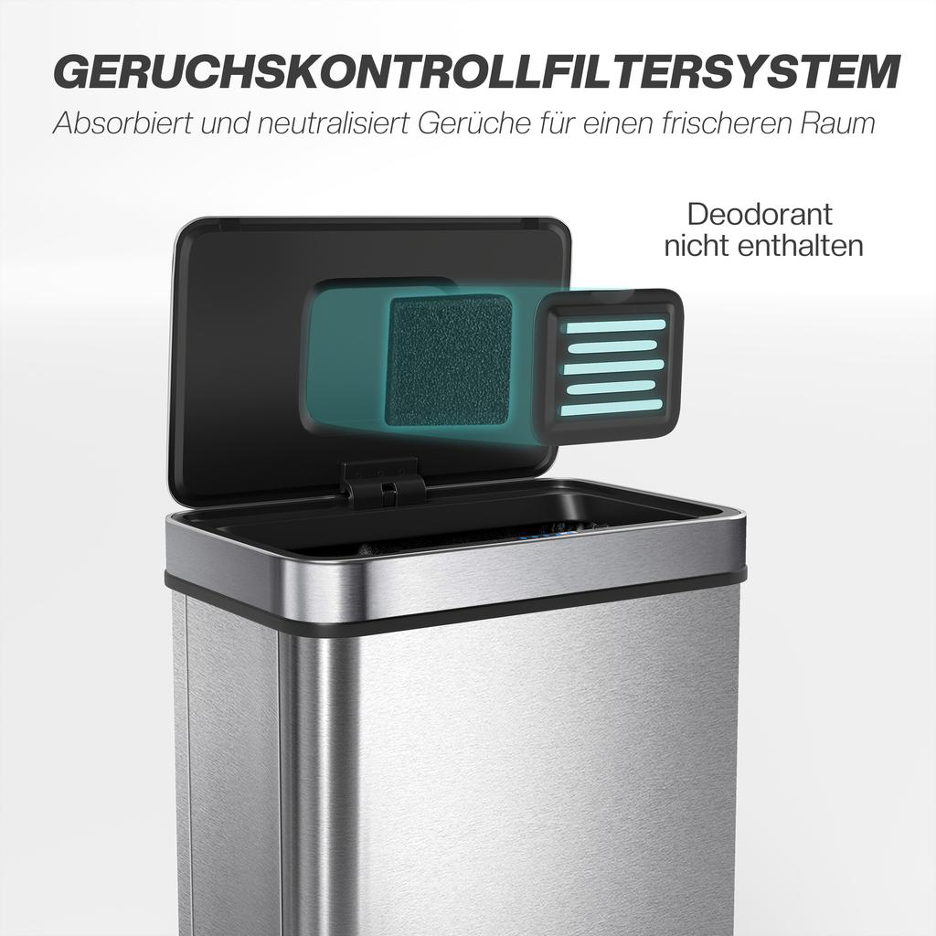 50 L Sensor Can, Sensor Bin with Soft-Close Lid, Fingerprint-Proof Stainless Steel, Silver Tone