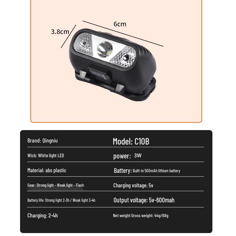 Portable LED Headlamp with Three-Level Dimmer, White Light Sensor, Type-C Charging - Ideal for Auto Repair, Night Fishing, Cycling, and Running.