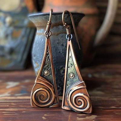 Vintage Kupferfarben Runde Schnitzerei Hängeohrringe für Damen Schmuck
