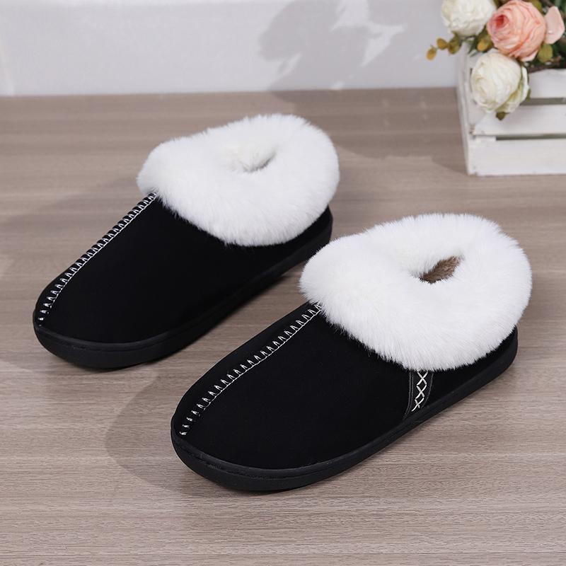 Fur Ankle Fluffy Slippers Women 2025 Winter Warm Plush Indoor Home Slippers Woman Faux Suede Closed Toe Soft Sole House Shoes