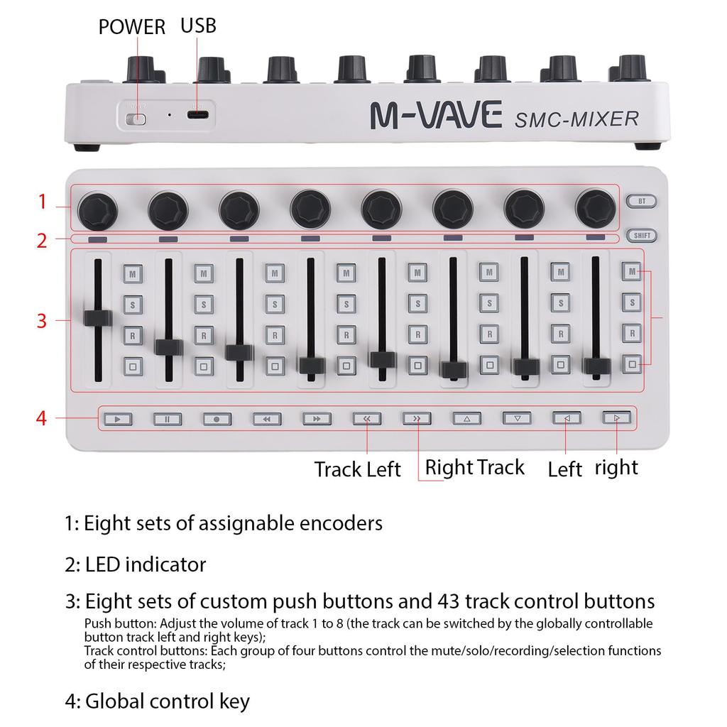 Btuty MIDI Control USB MIDI Controller MIDI Mixing Console with 43 8 and 8 Push Bluetooth Power USB MIDI Controller Mixer for Most Electronic and