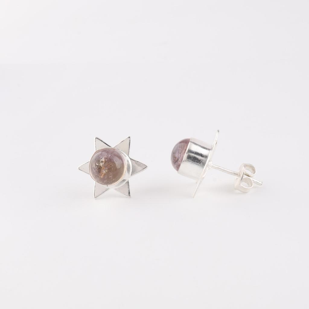 Ametrine Gemstone 925 Sterling Silver Jewelry Handmade Stud Earrings 0.44" Gift EE-175-25
