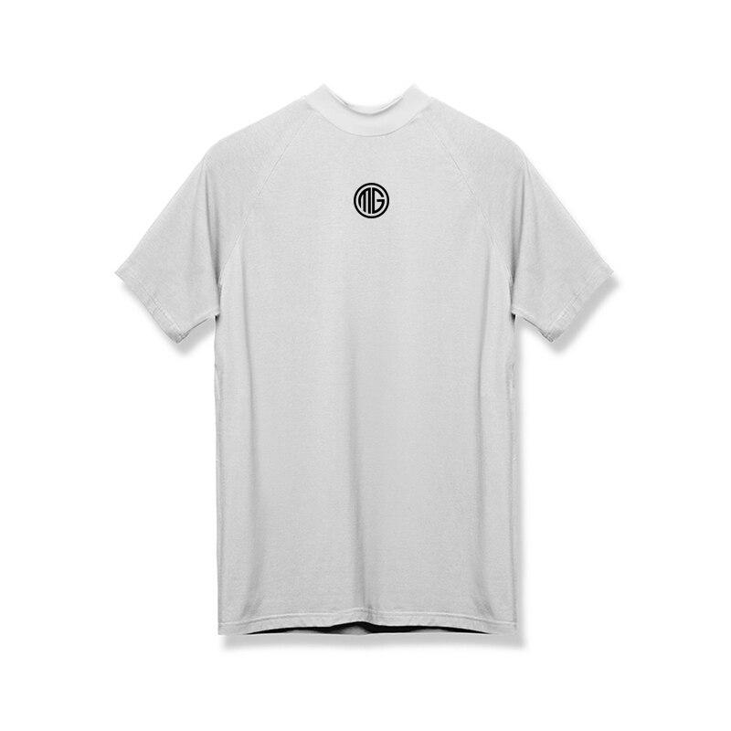 Muscleguys Men's Fitness Semi-high Neck Elastic T-shirt Summer Slim Fit Short Sleeve Streetwear