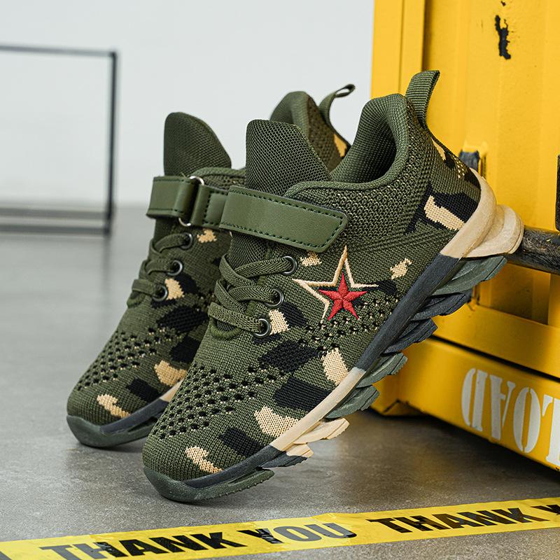 Boys camouflage shoes 2025 new comfortable children's boys sports shoes mesh breathable non-slip soft sole military training trendy shoes