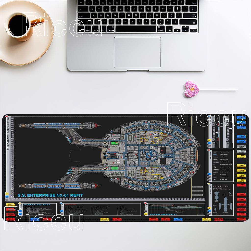 Gamer Mouse Pad Computer overlock Mousepad Office Accessories Keyboard Anime Starship Blueprint Extended Large Nonslip Desk Mat