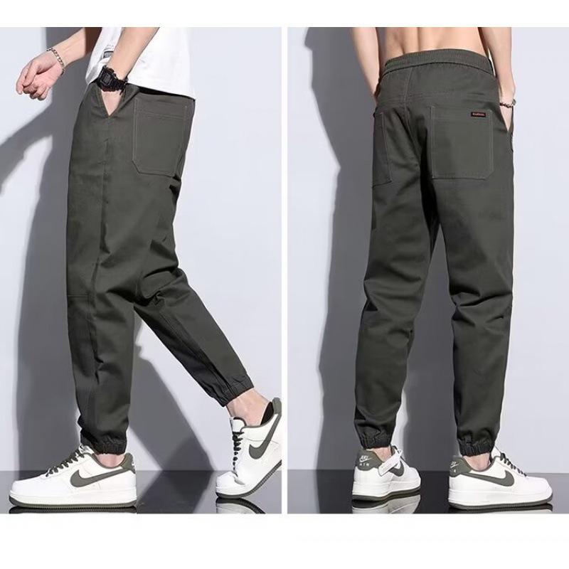 Men's Trendy American Retro Ice Silk Harem Pants - Versatile, Elastic Drawstring Sport Style