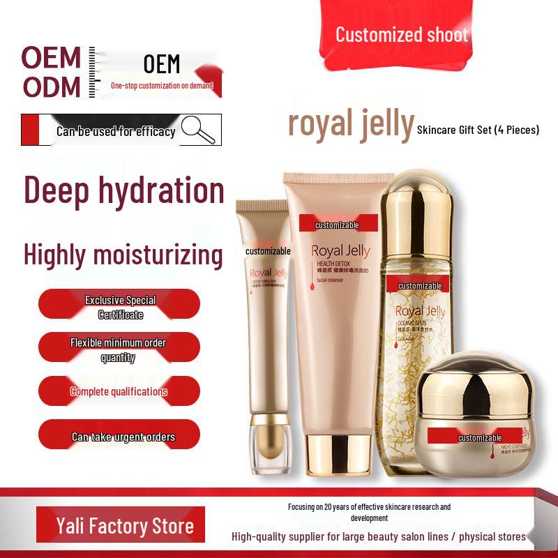 Royal Jelly Hydrating Skincare Set: Anti-Wrinkle Firming Cream, Toner, Lotion & Cleanser.