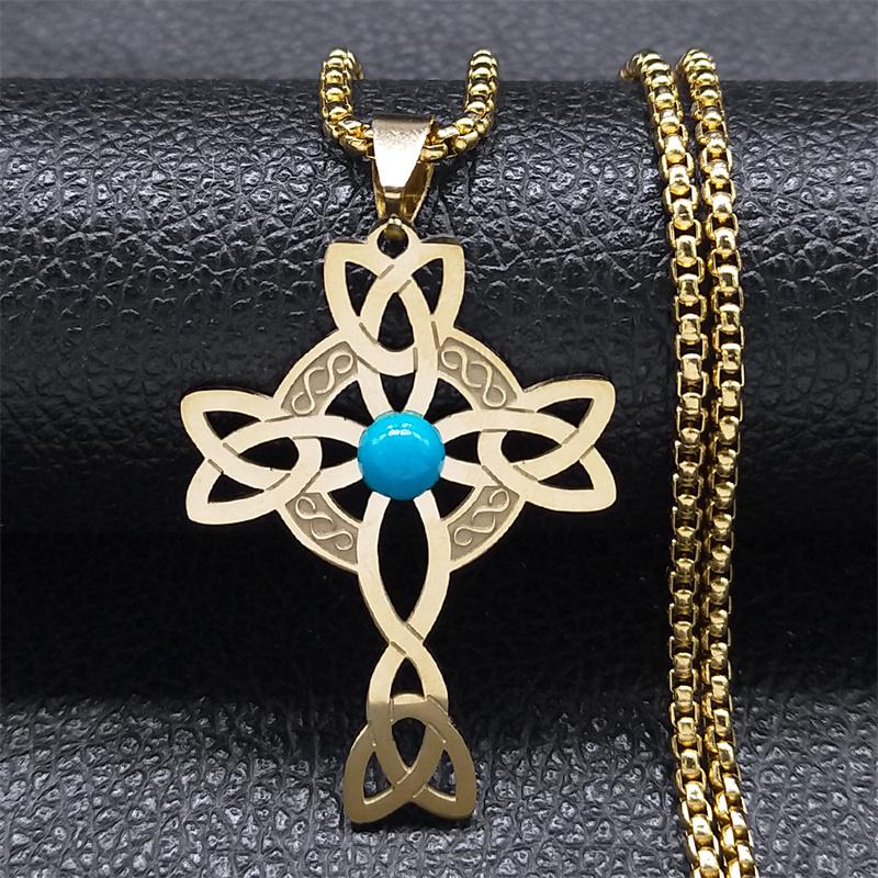 Celtic Trinity Knot Triquetra Necklace for Women Men Silver Color Stainless Steel Stone Witch Necklaces Jewelry Collar N8064S02