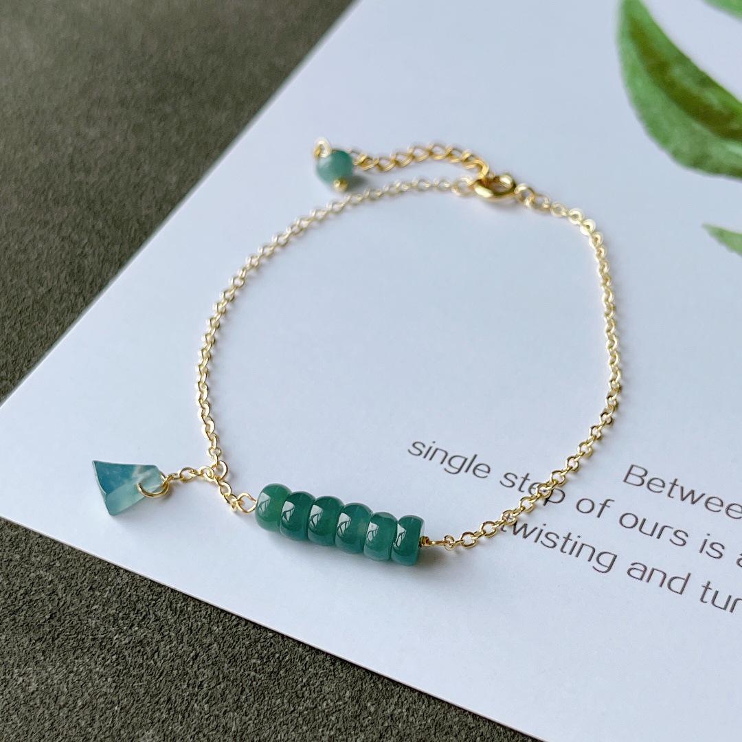 A-Grade Natural Jade Ice Blue Abacus Bead Bracelet with 14k Gold Plating Adjustable Opening