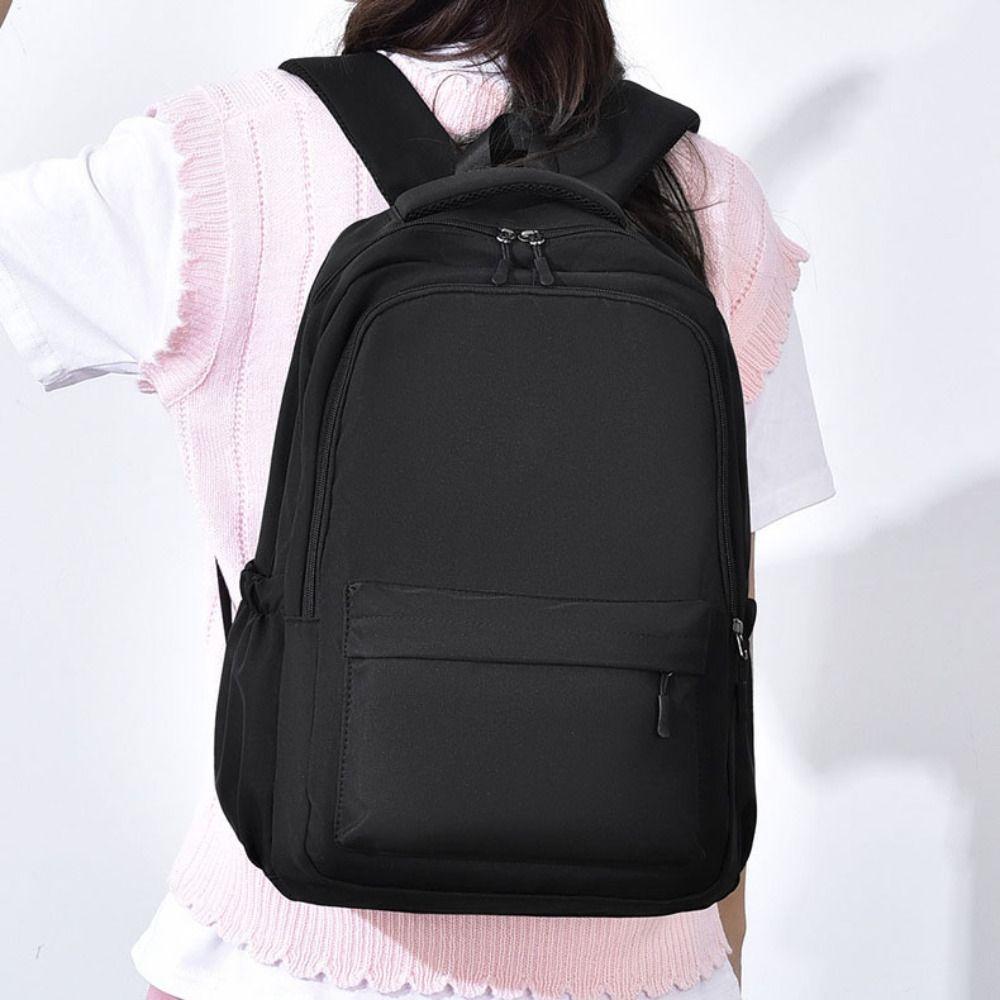 Nylon Preppy Style Backpack Solid Color Teenagers Shoulder Bag Portable Students School Bag  Women
