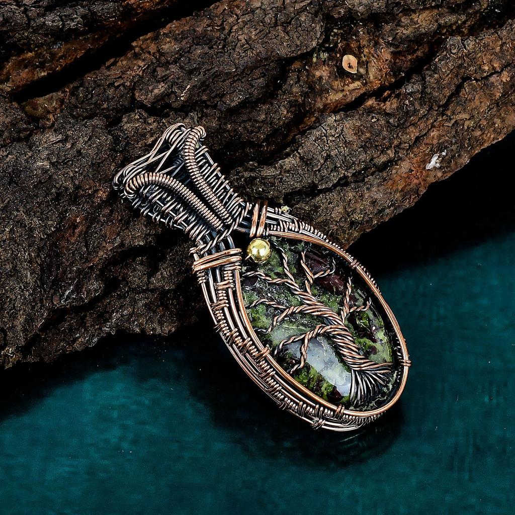 Natural Dragon Bloodstone Pendant Copper Wire Wrapping Jewelry Handmade Tree of Life Pendant Latest Design Gemstone Pendant Gift for Him