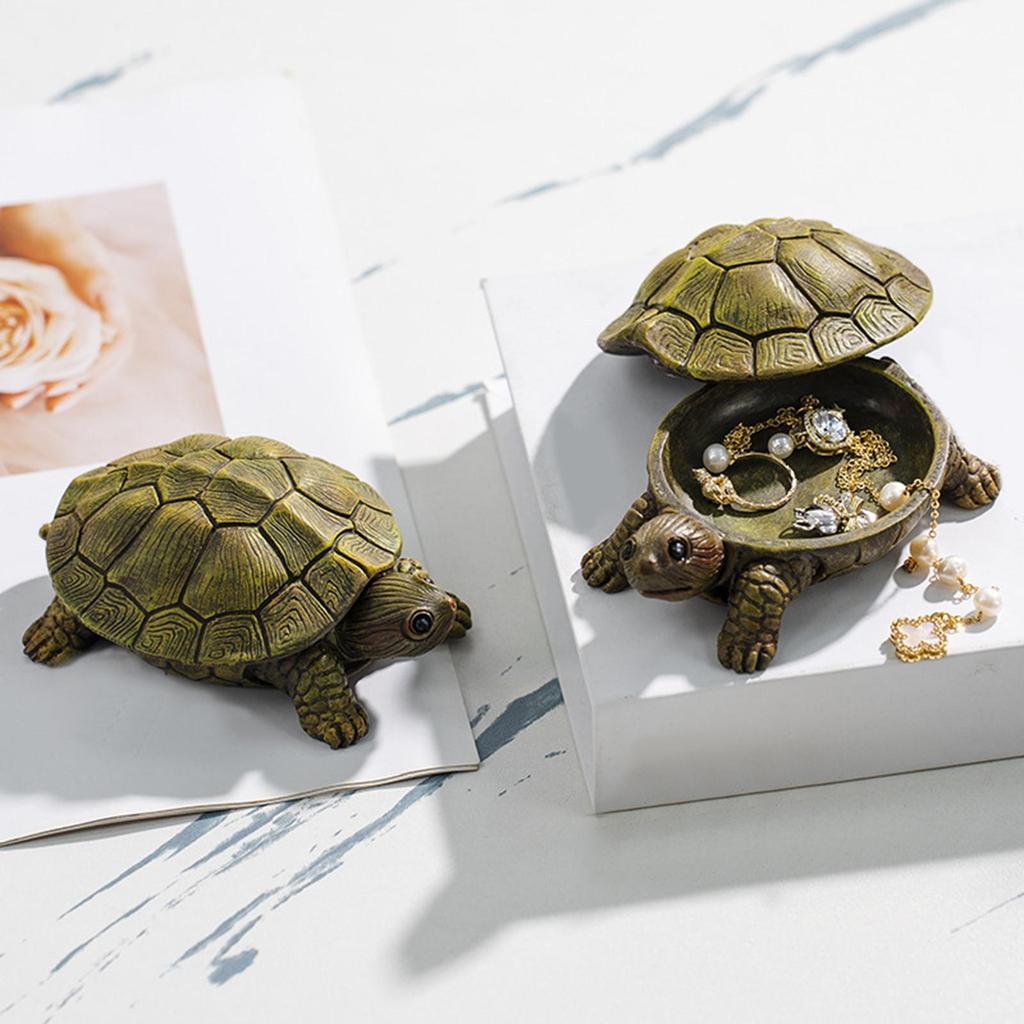Jewelry Box Necklace Earrings Bracelets Decor Holder Turtle Figurine Statue
