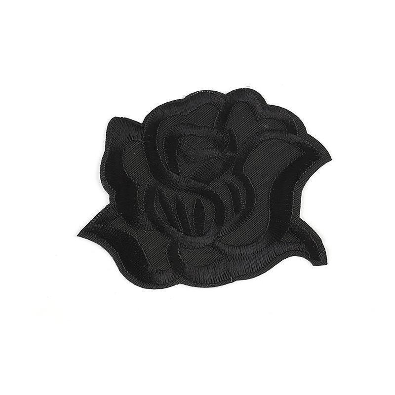 Embroidery label, black and white roses, sheets, fill smoke holes, down jacket patches, clothing accessories, self-adhesive stickers