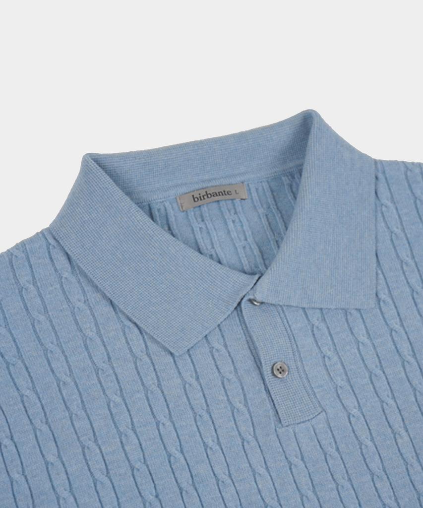 BIRBANTE Soft Washable Cable Collar Knit - Sky Blue