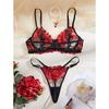 2025 Red Embroidered Sexy Push-Up Bra & Thong Set - European & American Style