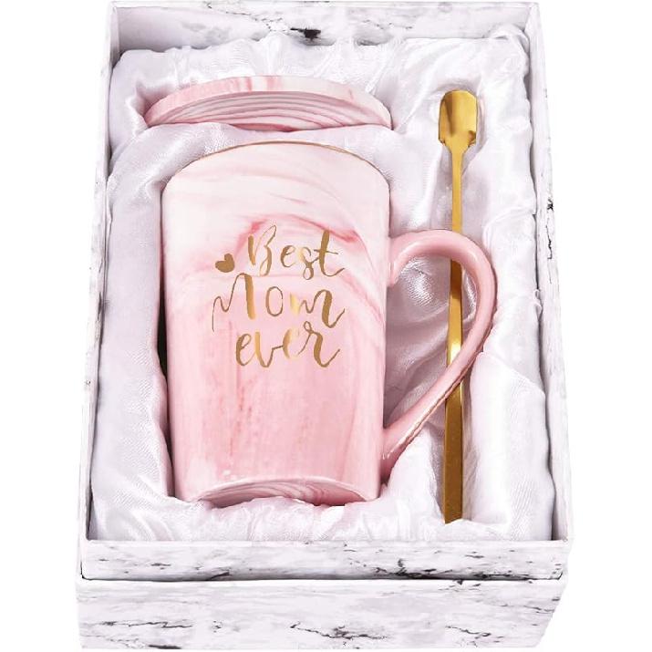YHRJWN Gifts for Mom, Best Mom Ever Coffee Mug, Mom Birthday Gifts from Daughter Son, Moms Gift Idea for Christmas, Mothers Day, Valentines Day, 14 Ounces розовый