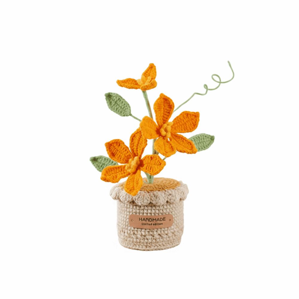 Clematis Knitted Flower Handwoven Fake Flower Creative Artificial Flowers Desktop Decoration оранжевый