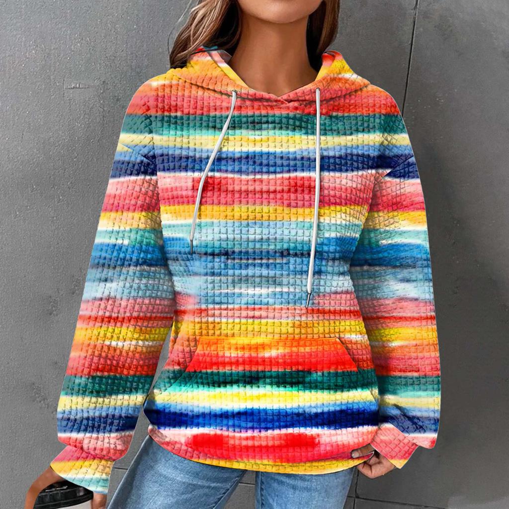 Spring Women's Hoodies Causal Long Sleeve Hoodies Autumn Vintage Rainbow Casual Sweatshirts Pullovers Streetwear Women's Clothing