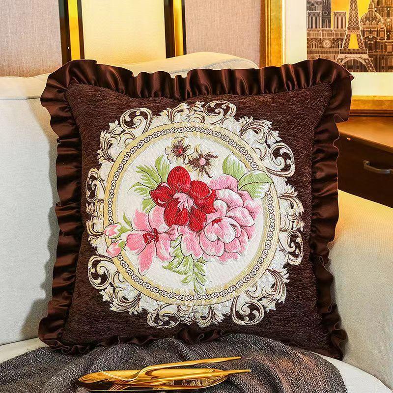 Embroidered Pillow Office Pillow Living Room Sofa Cushion Car Pillow with Core Removable and Washable