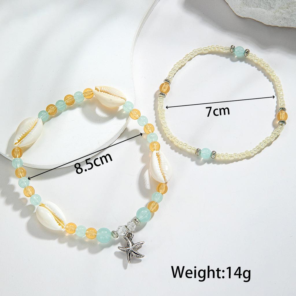 Imitation Shell Double-Layer Anklet, Boho Style Starfish Pendant Anklet, European and American Beach Vacation Accessory