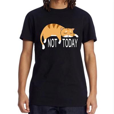 Summer Men's T-shirt High Quality 100% Cotton Funny Lazy Cat Printing Casual Cool Loose O-neck Graphic T Shirts for Men Tops