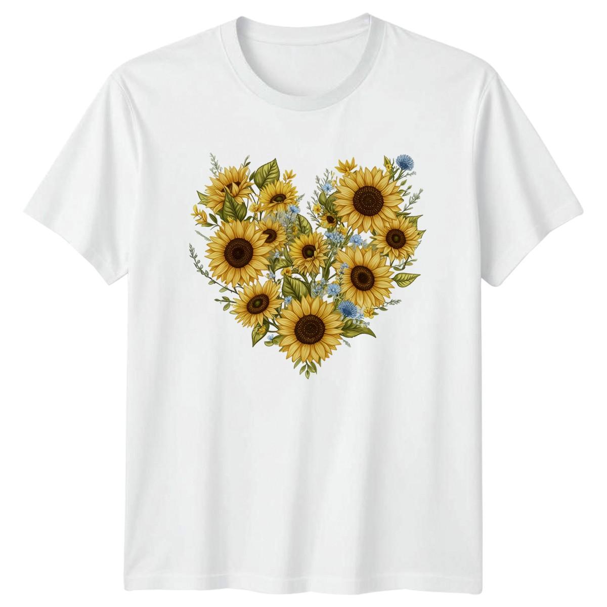 Sunflower Heart Floral Art Design T-Shirt Sunflower Nature Gift For Him And Her XL