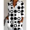 Plus Size Women's Long Sleeve Versatile Shirt - Digital Print Mature and Elegant Button-Up Lapel Shirt