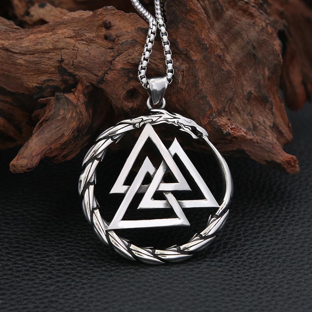 Vintage Viking Dragon Pendant Punk 316L Stainless Steel Vikings Valknut Necklace for Men Domineering Jewelry