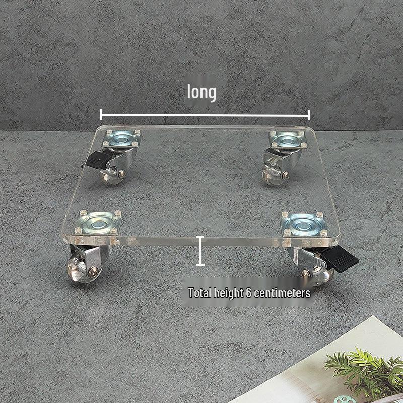 Movable Transparent Acrylic Flower Pot Tray with Universal Caster Wheels