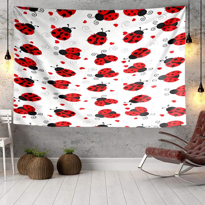 Ladybug Love Heart Pattern Tapestry Room Decoration Wall Hanging for Living Room Bedroom, Dormitory, Birthday and Christmas Gifts