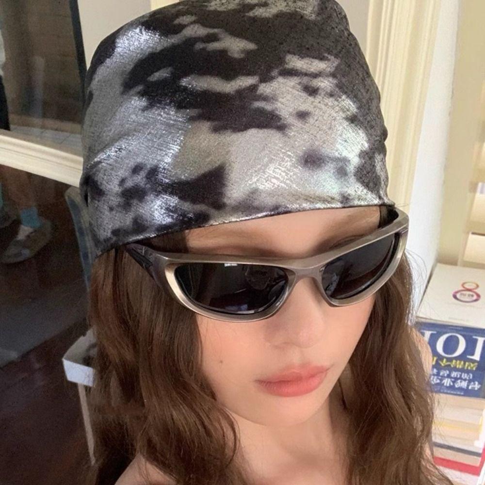 Headband Small Square Scarf Spice Girls Printed Silk Scarf Elegant Silver Turban  Women
