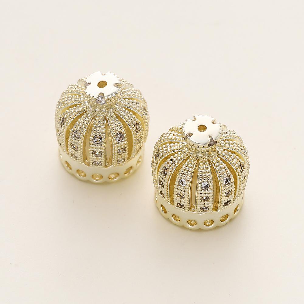 Copper Inlaid Zirconium Crown Fringed Cap, Hollow Pierced Bead Diy Bracelet Necklace Accessories