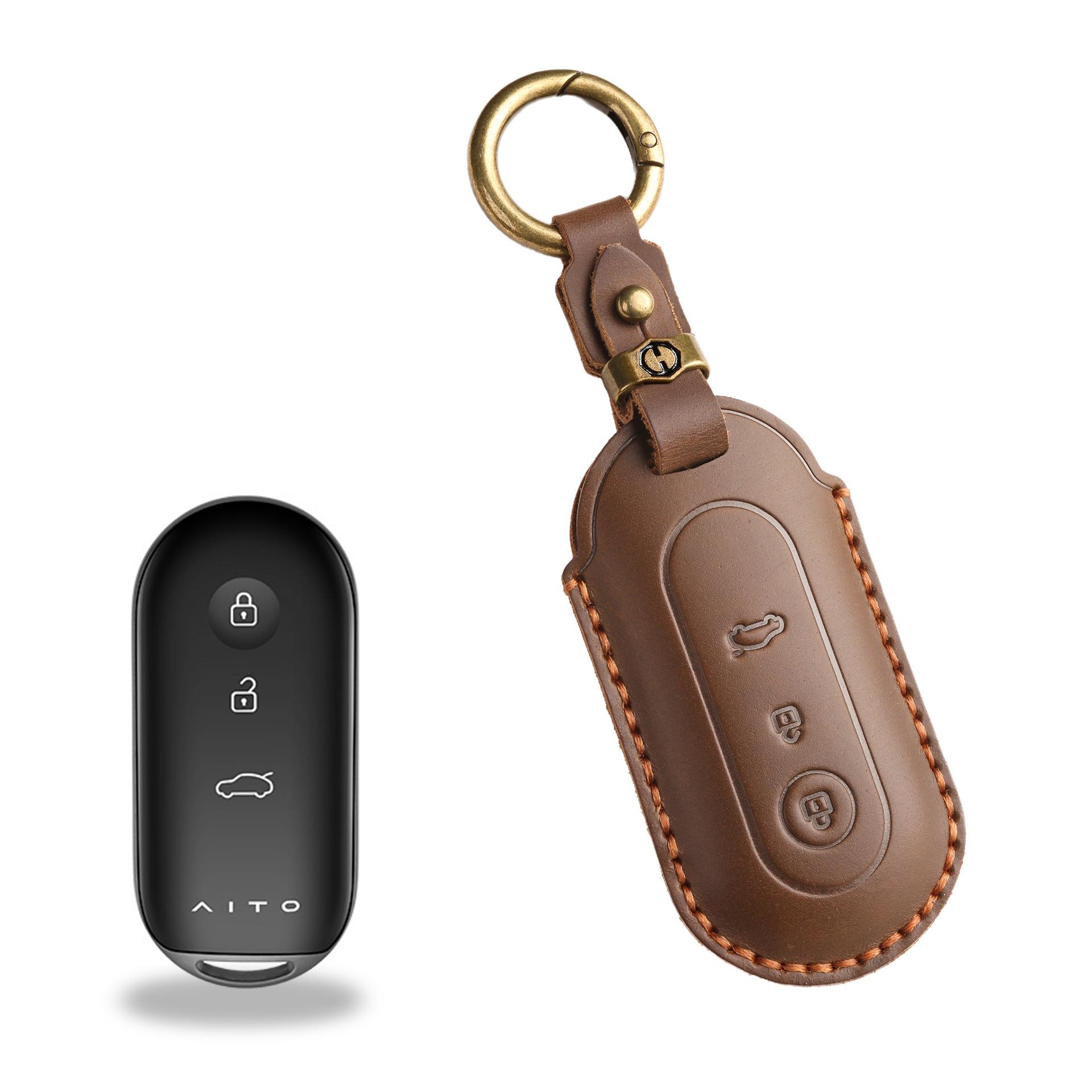 

Ретро чехол для ключа подходит для нового Huawei AITO Jinkang Sailis M7/M5, ручной работы, кожаный чехол-книжка с застежкой. a коричневый