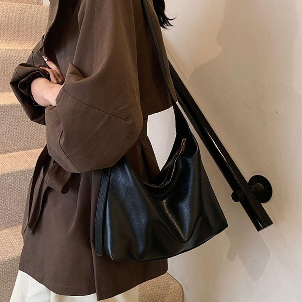 Lightweight Soft Leather Tote Bag Elegant Vintage Underarm Bag Commuting Shoulder Bag  Shopping