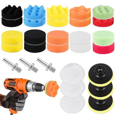 29Pcs 3 Inch Car Polishing Disc Buffing Waxing Sponge Wool Wheel Polishing Pad for Car Polisher Drill Adapter Removes Scratches